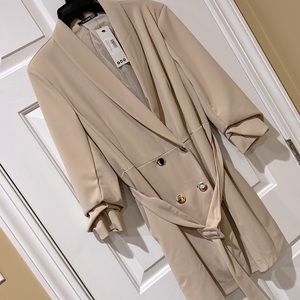 Boohoo Double Breasted Blazer Dress Gold Button Stone Beige